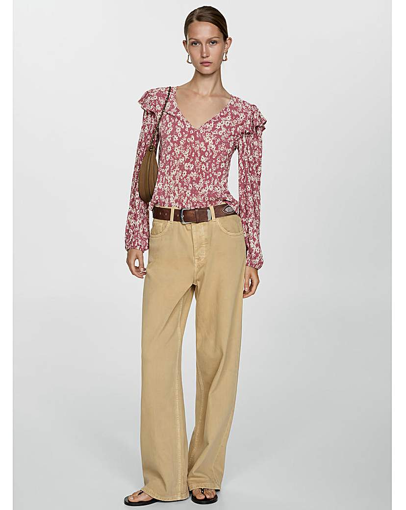 Mango Floral Shoulder Ruffle Top