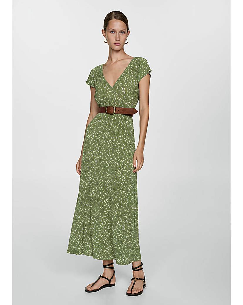 Mango Spot Print Midi Dress Green