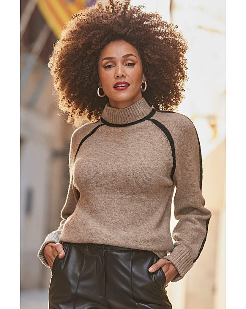 Sosandar Taupe Tipped Turtleneck Jumper | JD Williams