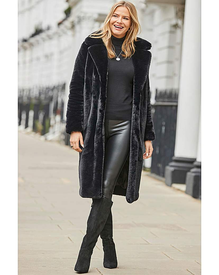 Sosandar Black Longline Faux Fur