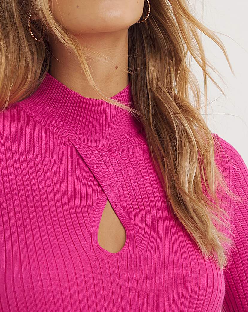 Pink Cut Out Detail Rib Knitted Top