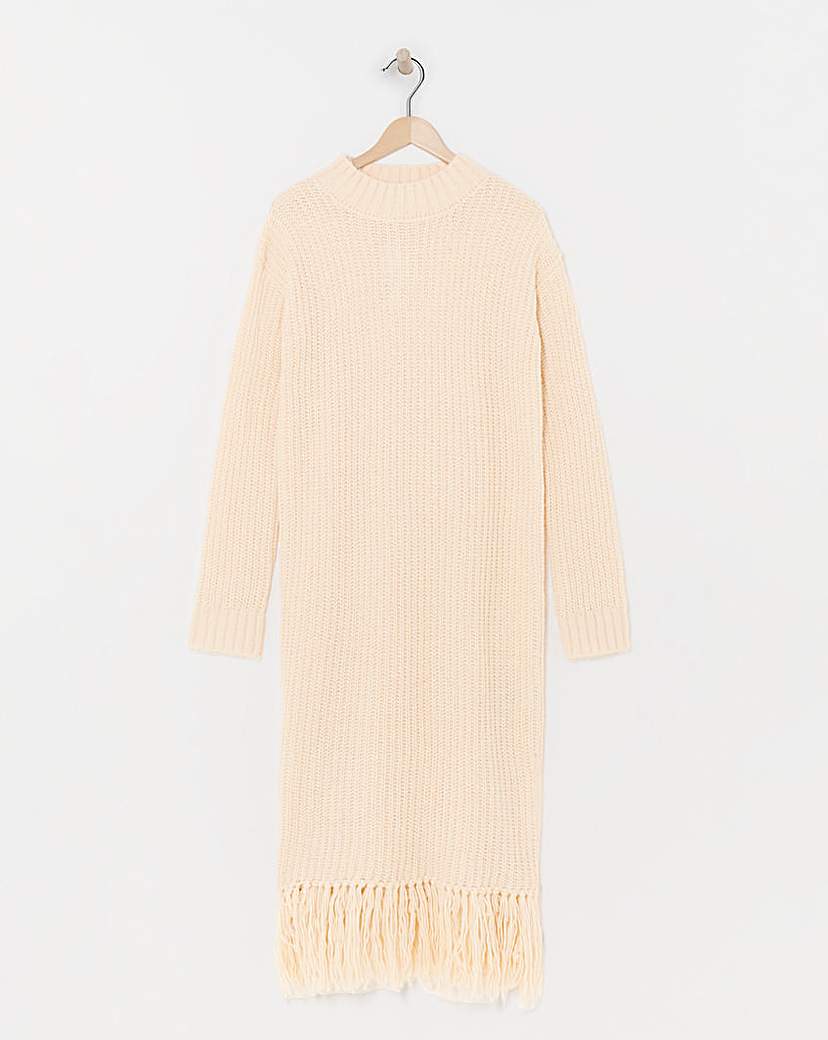 Simply Be - Women's Cream Fringe Knitted Midi Dress - Size 8/10 - Cream