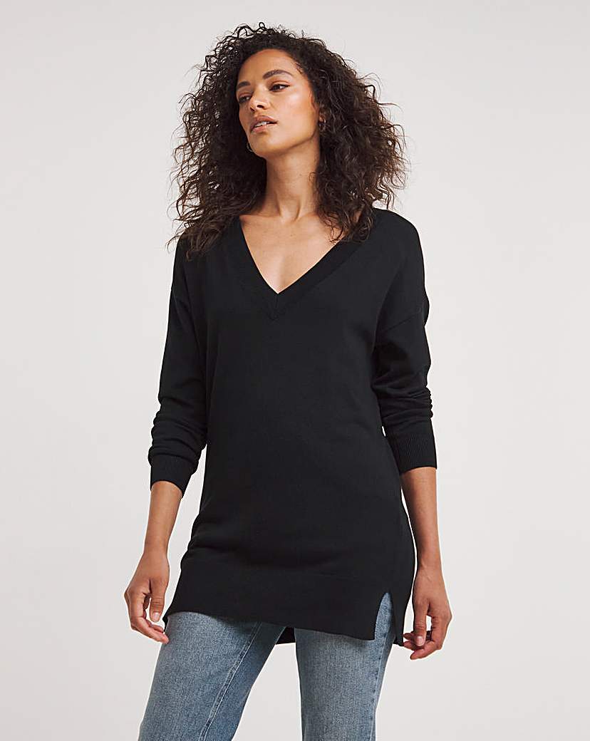 Black Slouchy V Neck Tunic