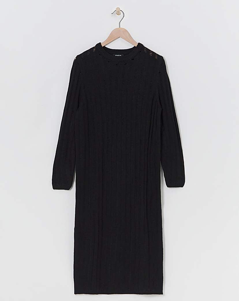 Simply Be - Women's Black Knitted Ladder Detail Midi Dress - Size 8/10 - Black