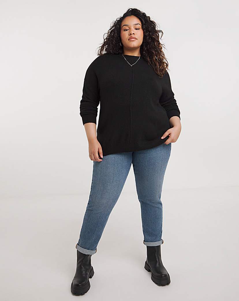 Black Seam Detail Crew Neck Jumper
