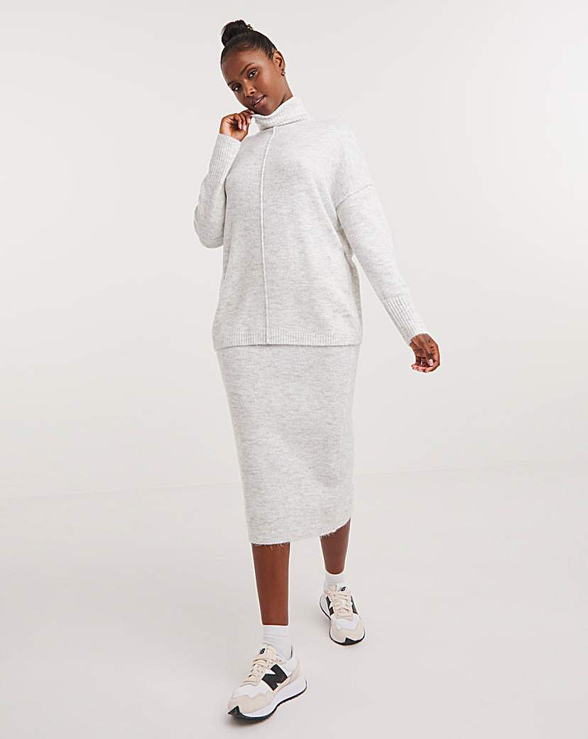 Grey Roll Neck Longline Jumper