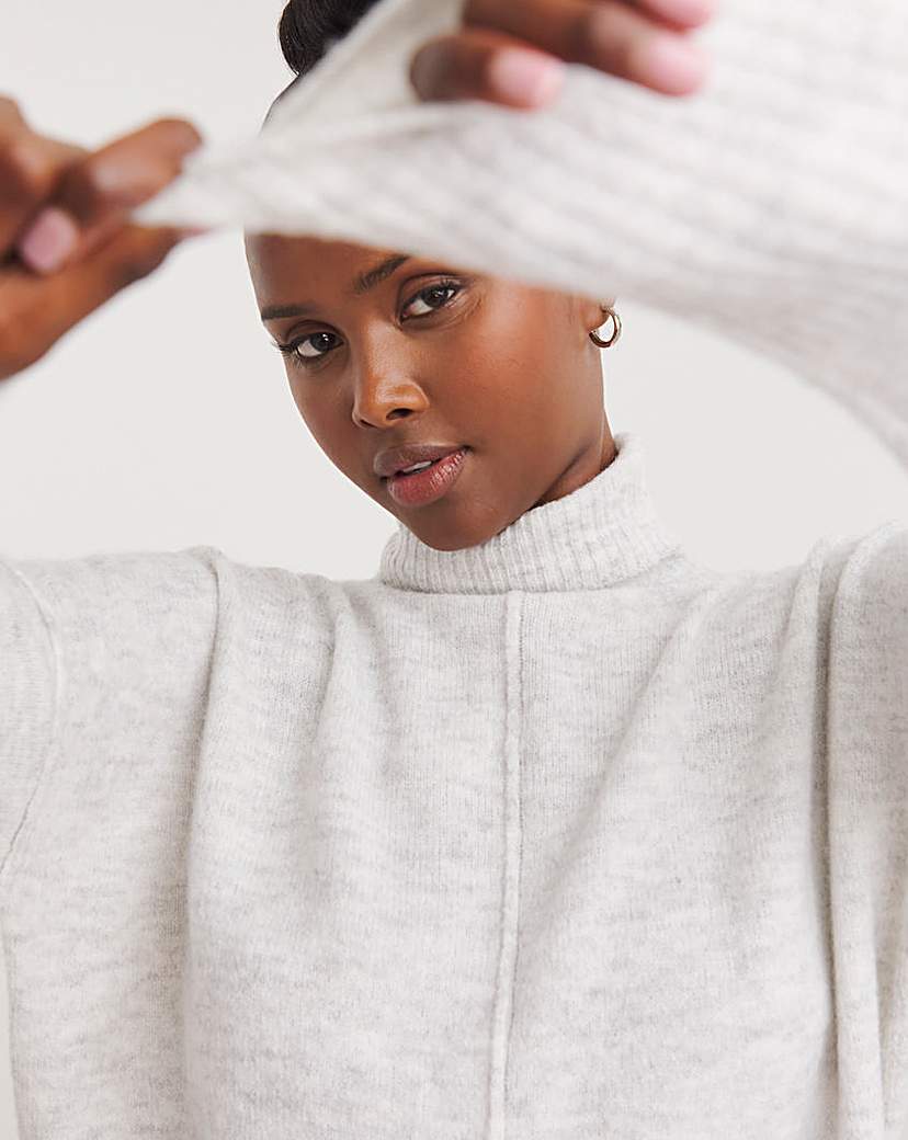 Grey Roll Neck Longline Jumper