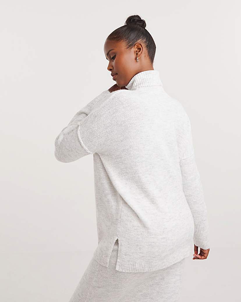 Grey Roll Neck Longline Jumper