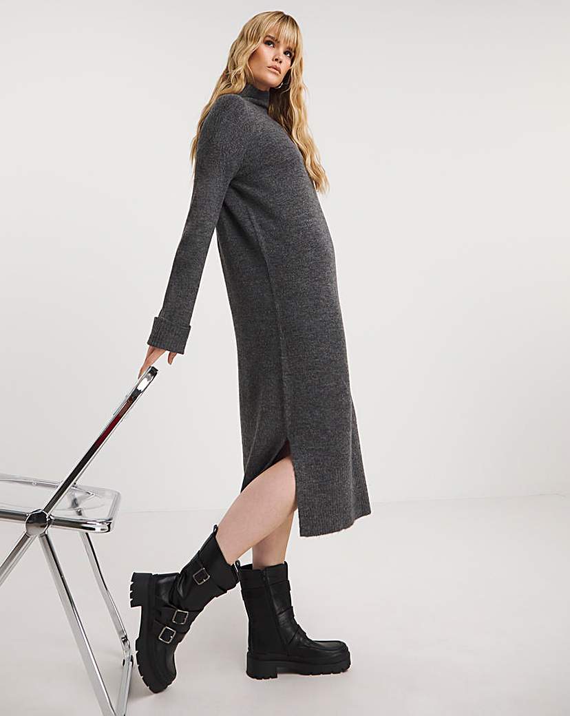 Charcoal High Neck Knitted Midaxi Dress