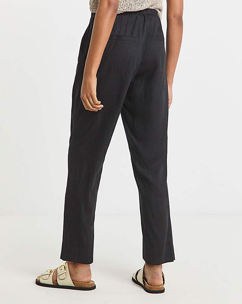 Tie Waist Linen Mix Tapered Trousers