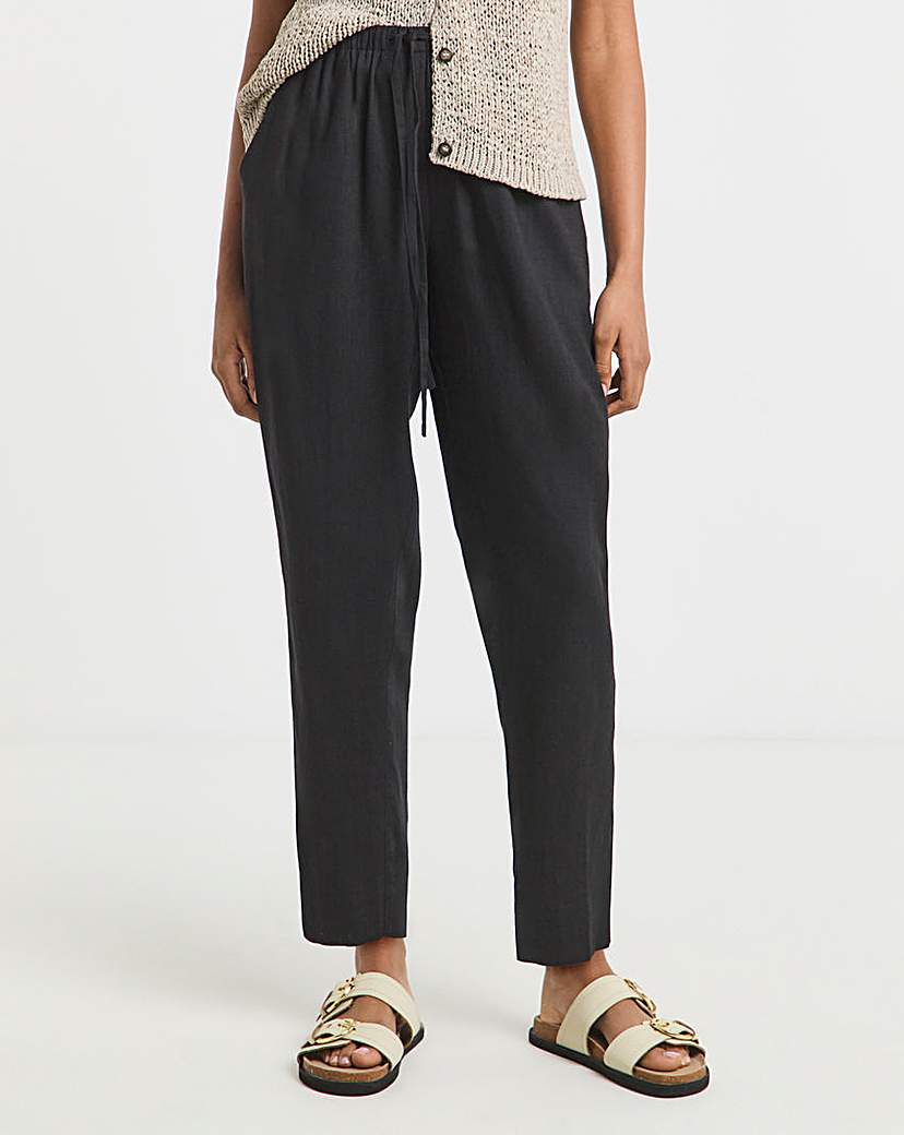 Tie Waist Linen Mix Tapered Trousers