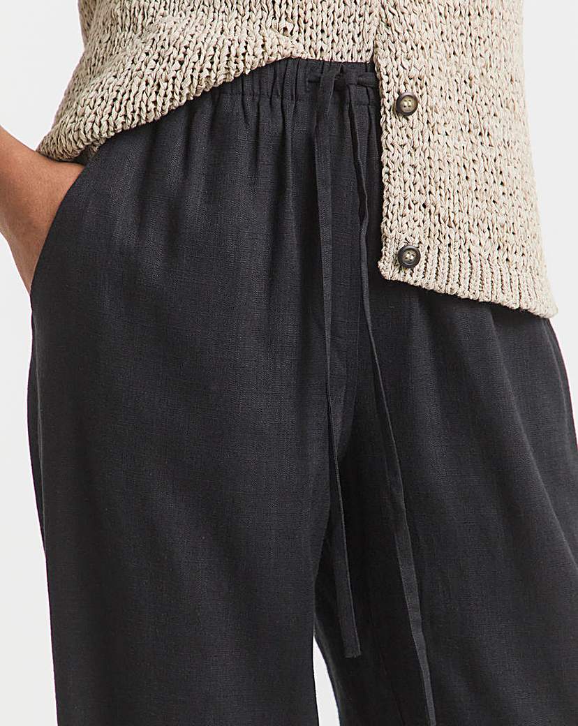 Tie Waist Linen Mix Tapered Trousers