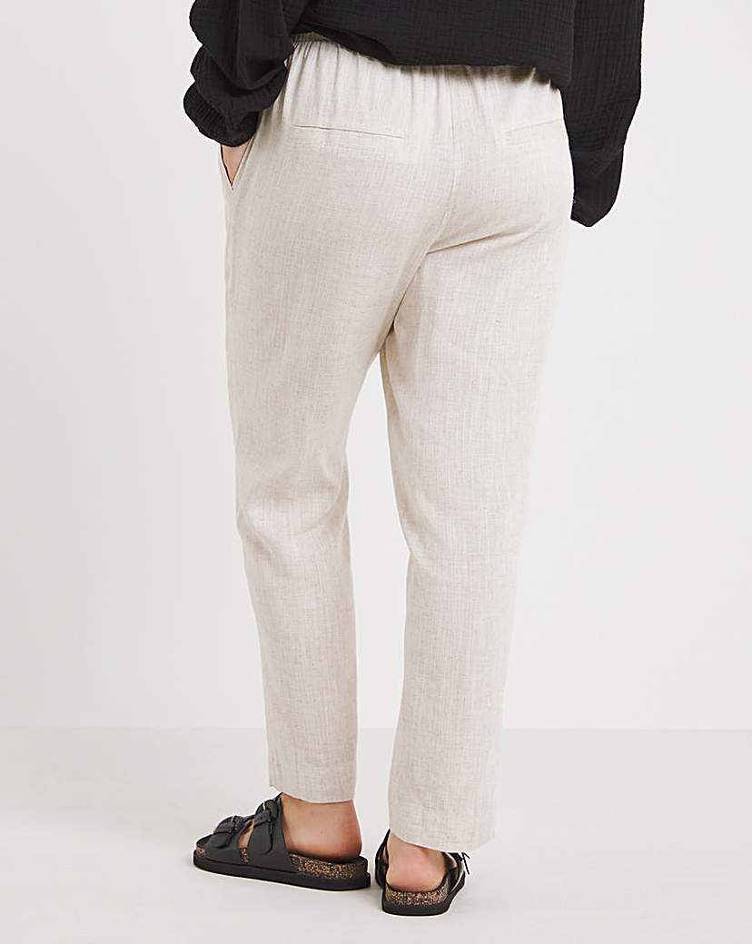 Tie Waist Linen Mix Tapered Trousers