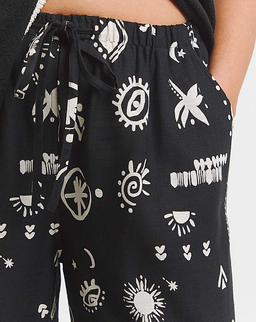 Tie Waist Linen Mix Wide Leg Trouser