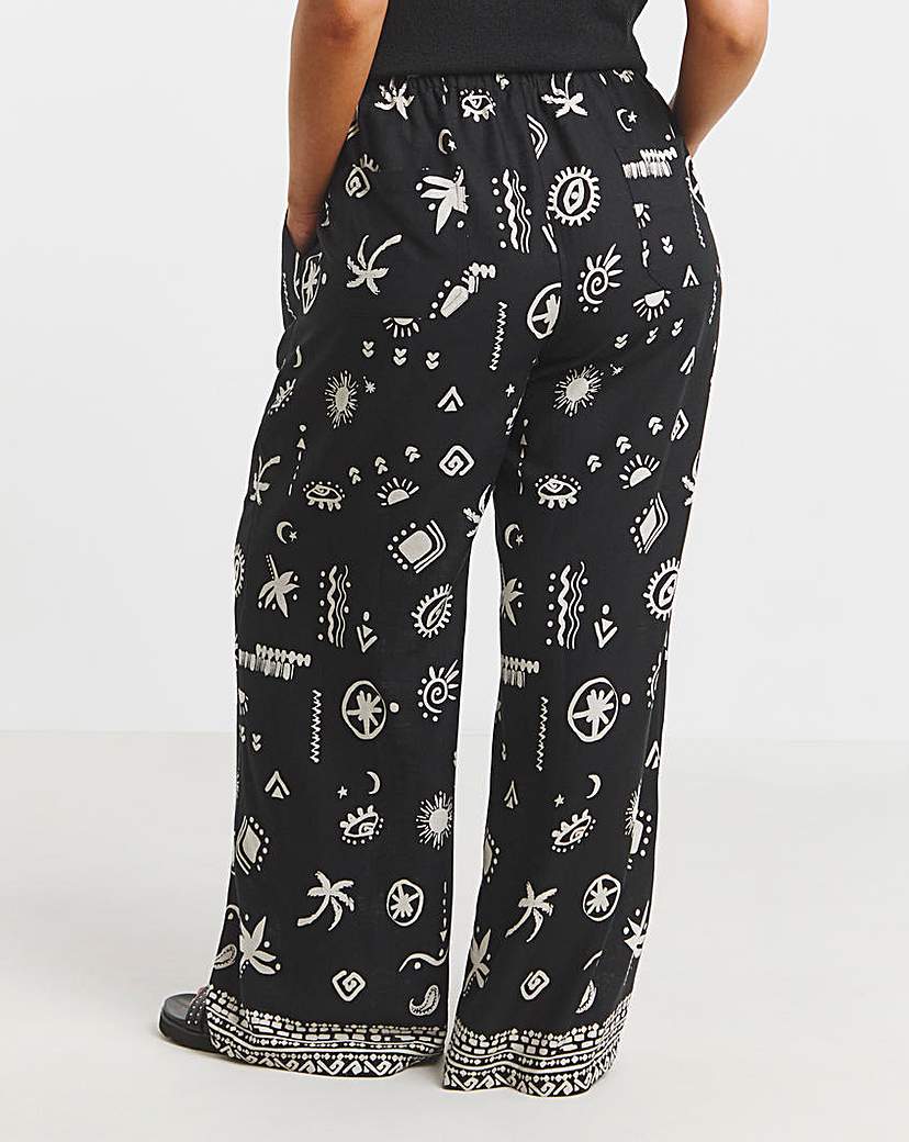 Tie Waist Linen Mix Wide Leg Trouser