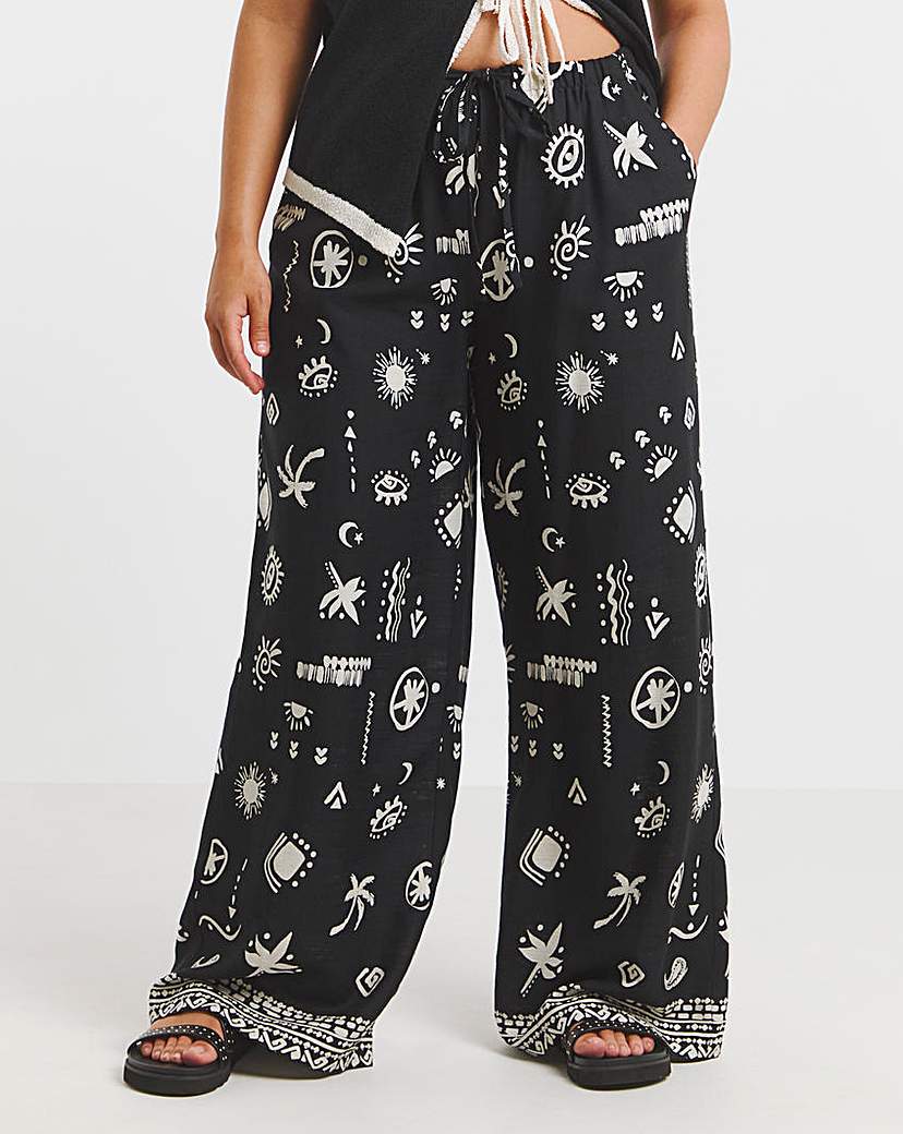 Tie Waist Linen Mix Wide Leg Trouser