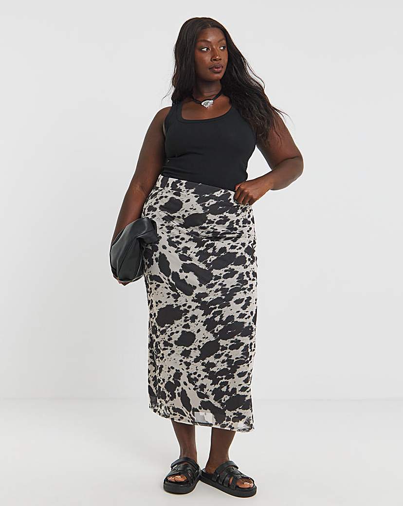 New In - Cow Print Mesh Midaxi Skirt