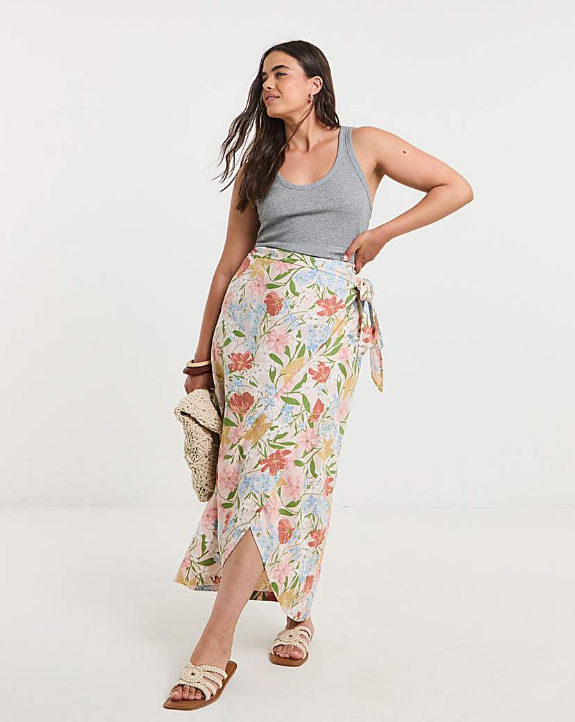 New In - Linen Blend Wrap Midaxi Skirt
