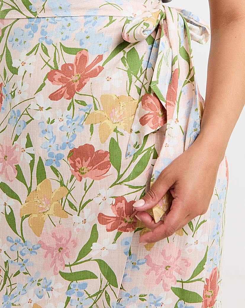 Linen Blend Wrap Midaxi Skirt