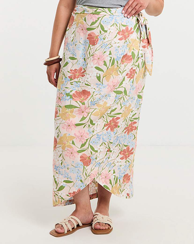 Linen Blend Wrap Midaxi Skirt