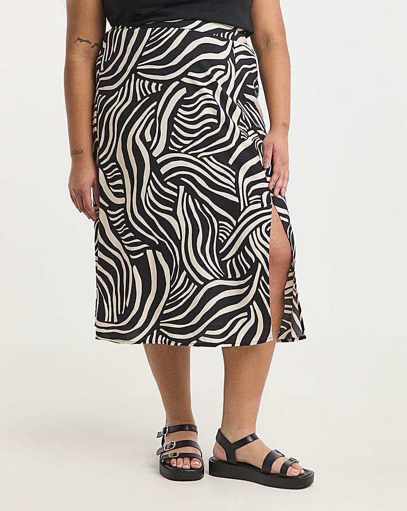 Spun Viscose Side Split Midi Skirt