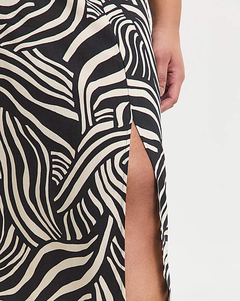 Spun Viscose Side Split Midi Skirt