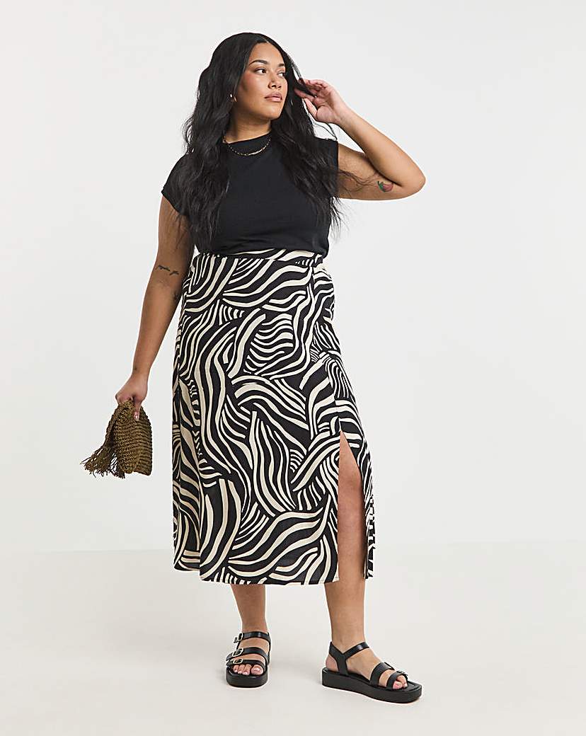 Spun Viscose Side Split Midi Skirt