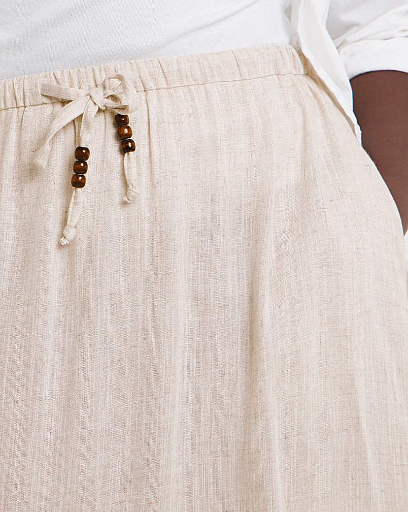 Tie Waist Bead Linen Mix Midaxi Skirt