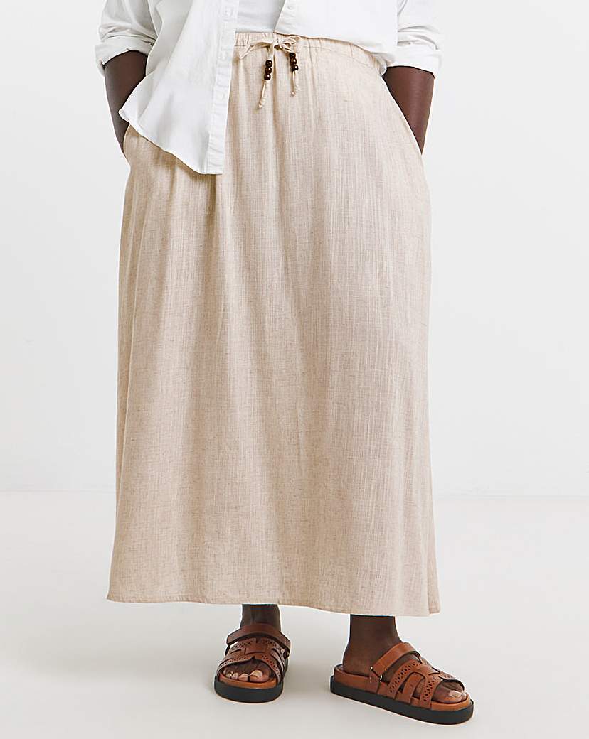 Tie Waist Bead Linen Mix Midaxi Skirt
