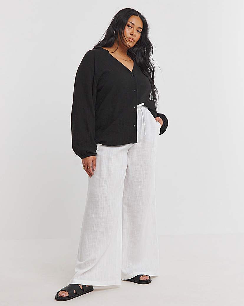 Tie Waist Linen Mix Wide Leg Trouser