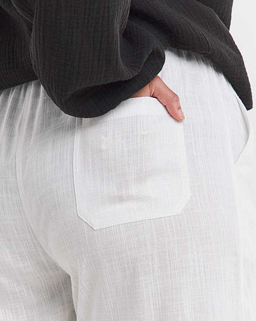 Tie Waist Linen Mix Wide Leg Trouser