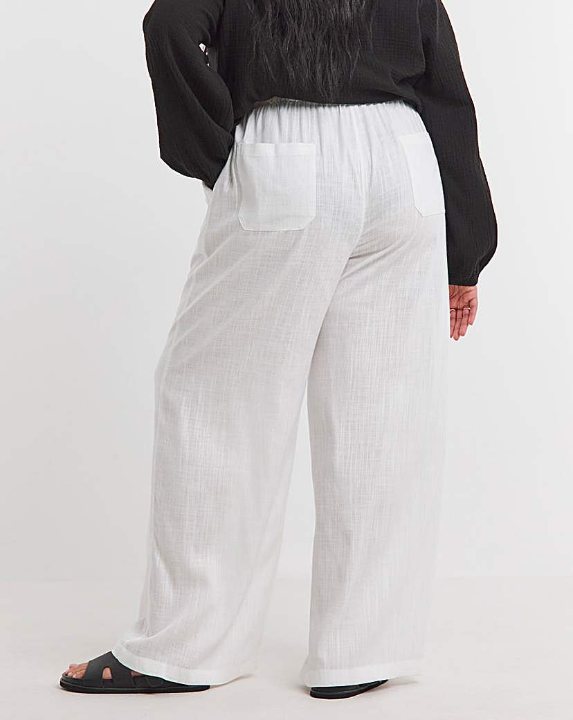 Tie Waist Linen Mix Wide Leg Trouser