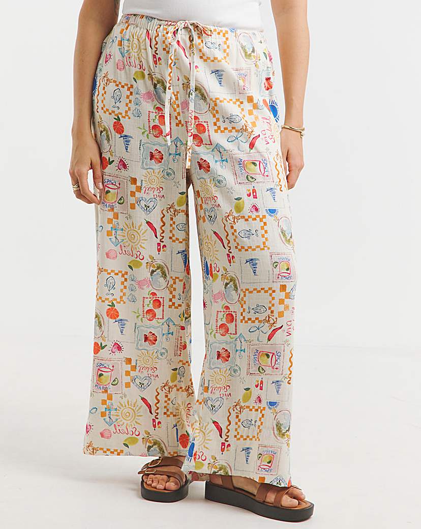 Conversational Print Linen Blend Trouser