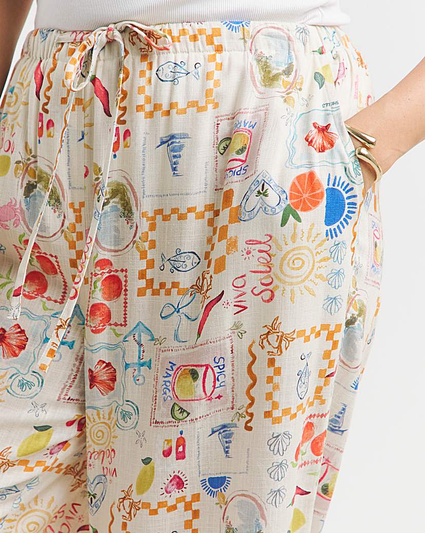 Conversational Print Linen Blend Trouser