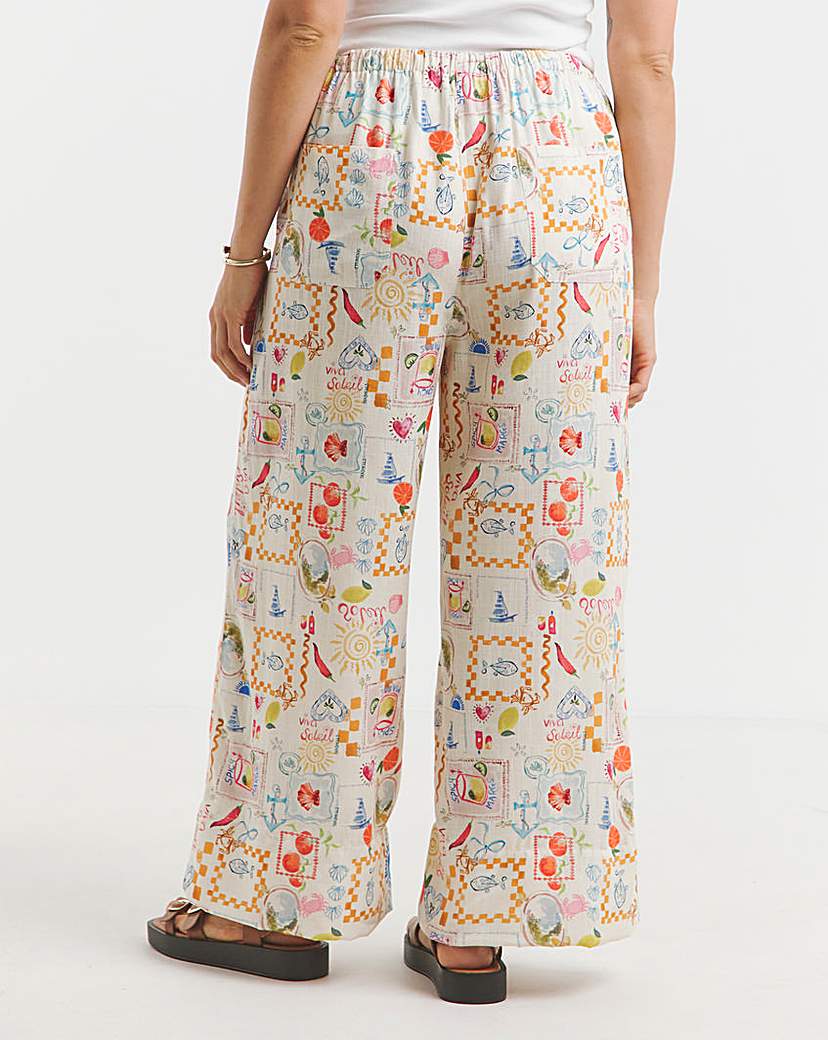 Conversational Print Linen Blend Trouser