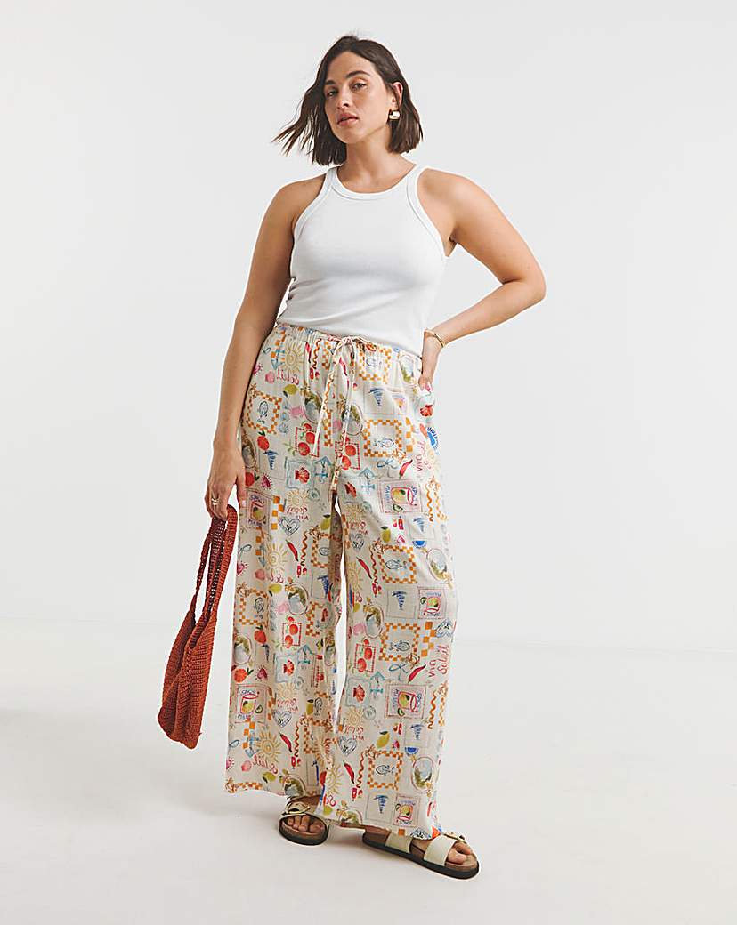 Conversational Print Linen Blend Trouser