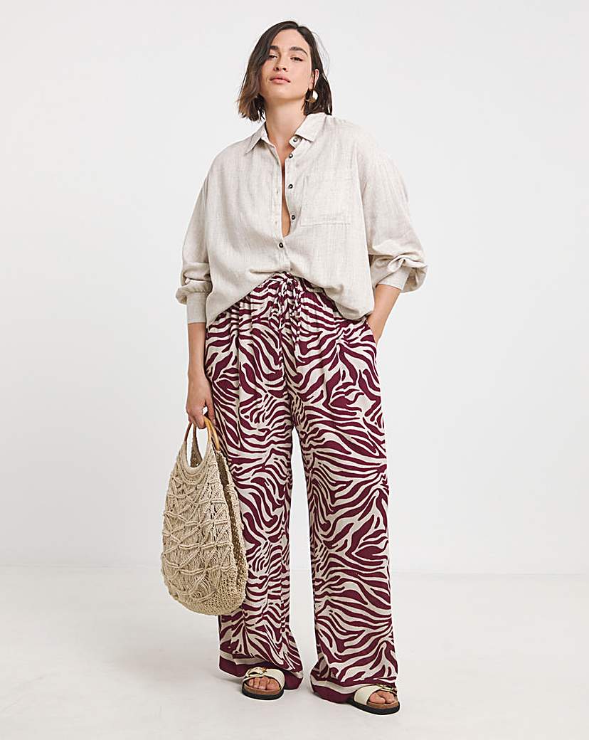 Tie Waist Crinkle Wide Leg Trouser