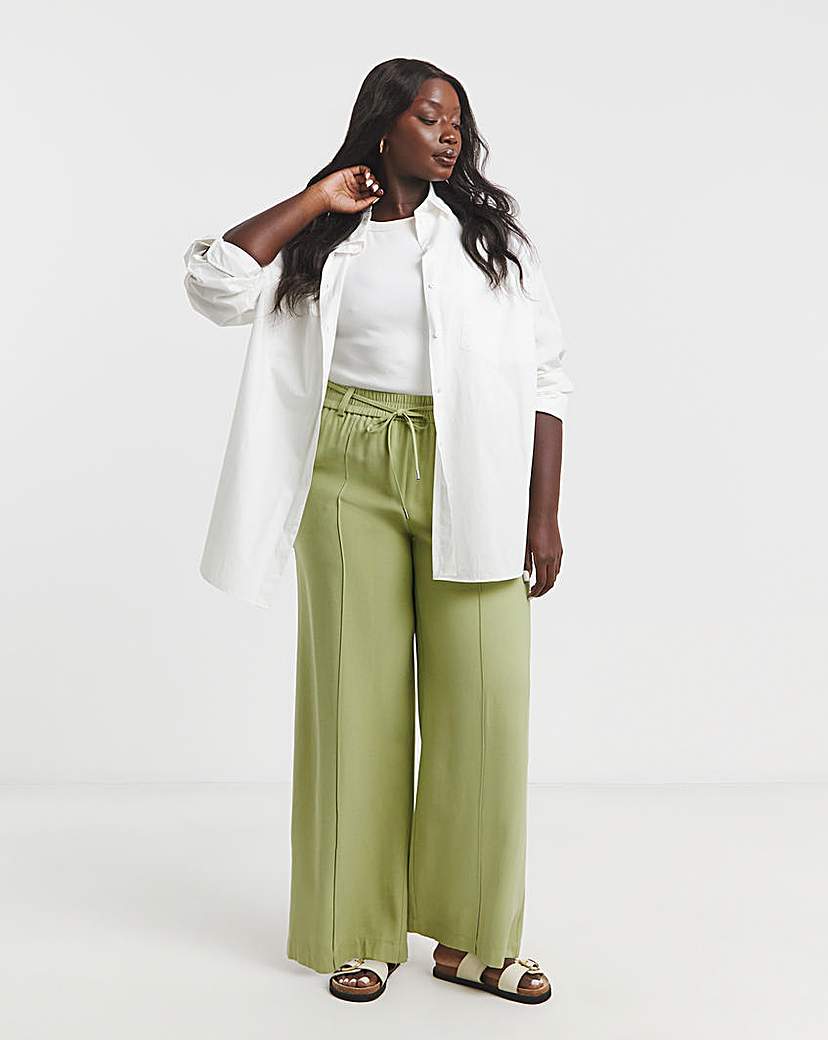 Olive Twill Wide Leg Trousers
