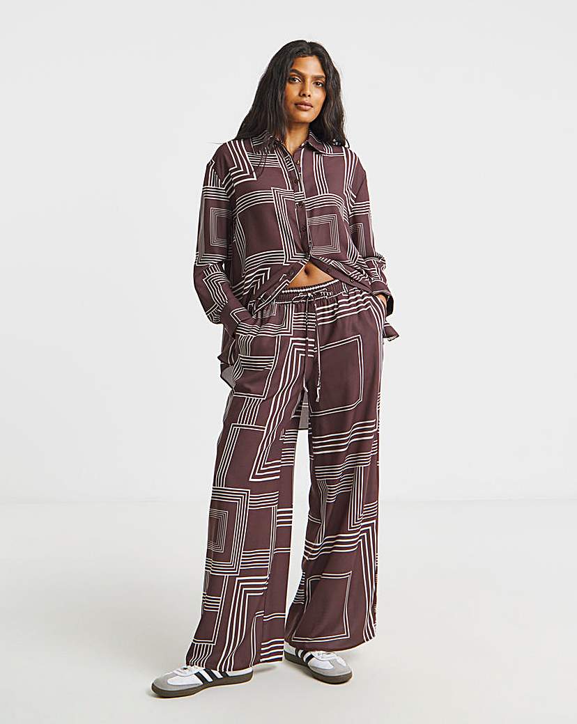 New In - Herringbone drawstring Wide Leg Trousers