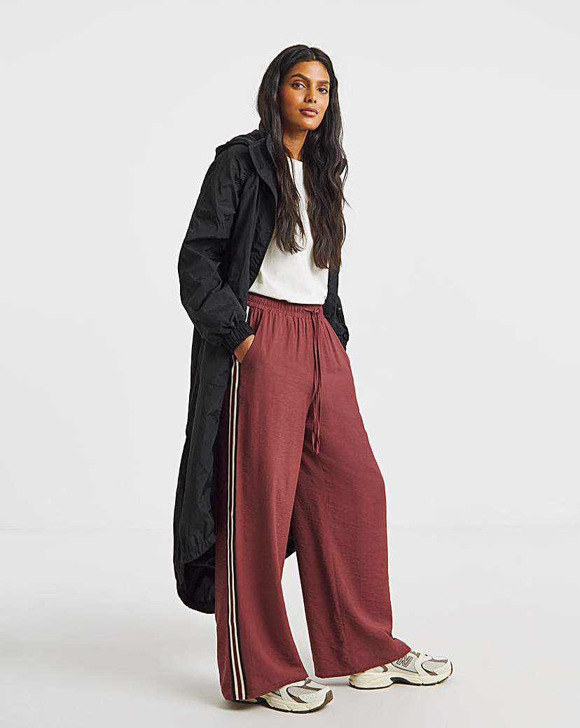 New In - Burgundy Side Stripe Wide Leg Trousers