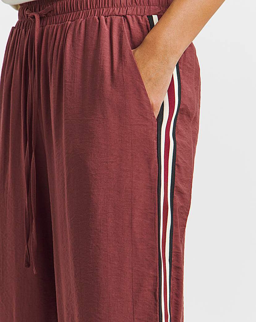 Burgundy Side Stripe Wide Leg Trousers