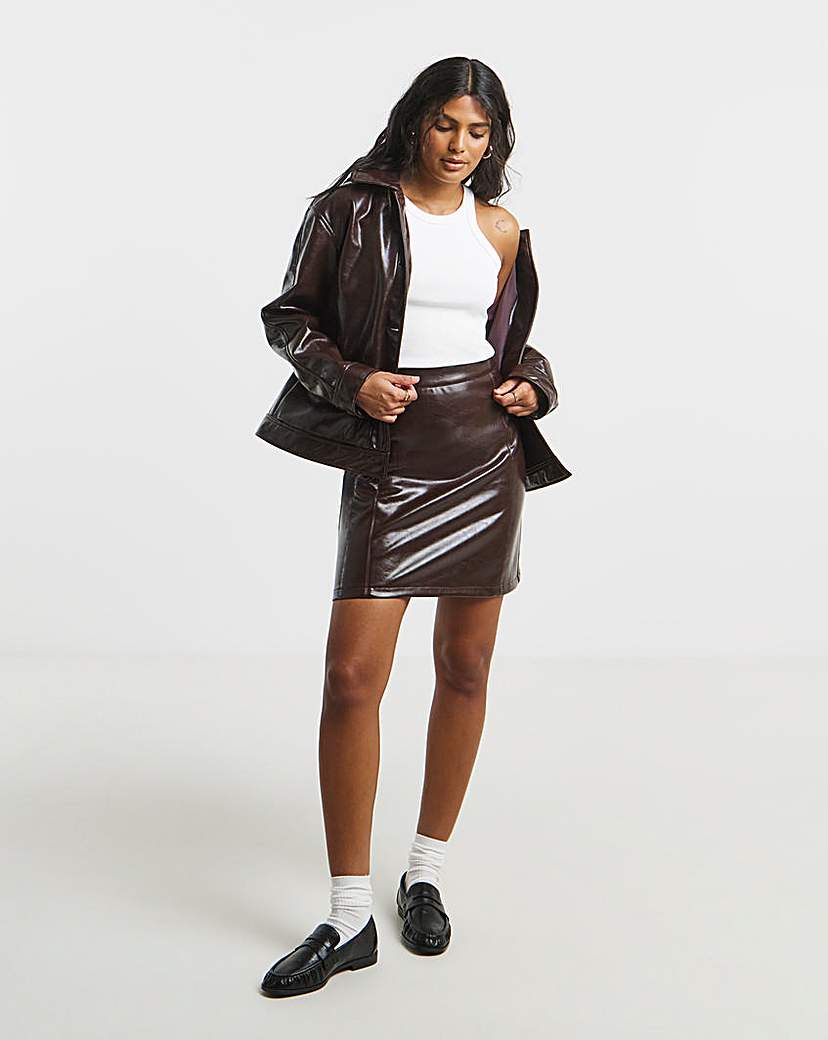 New In - Simply Be Burgundy Lacquered Mini Skirt