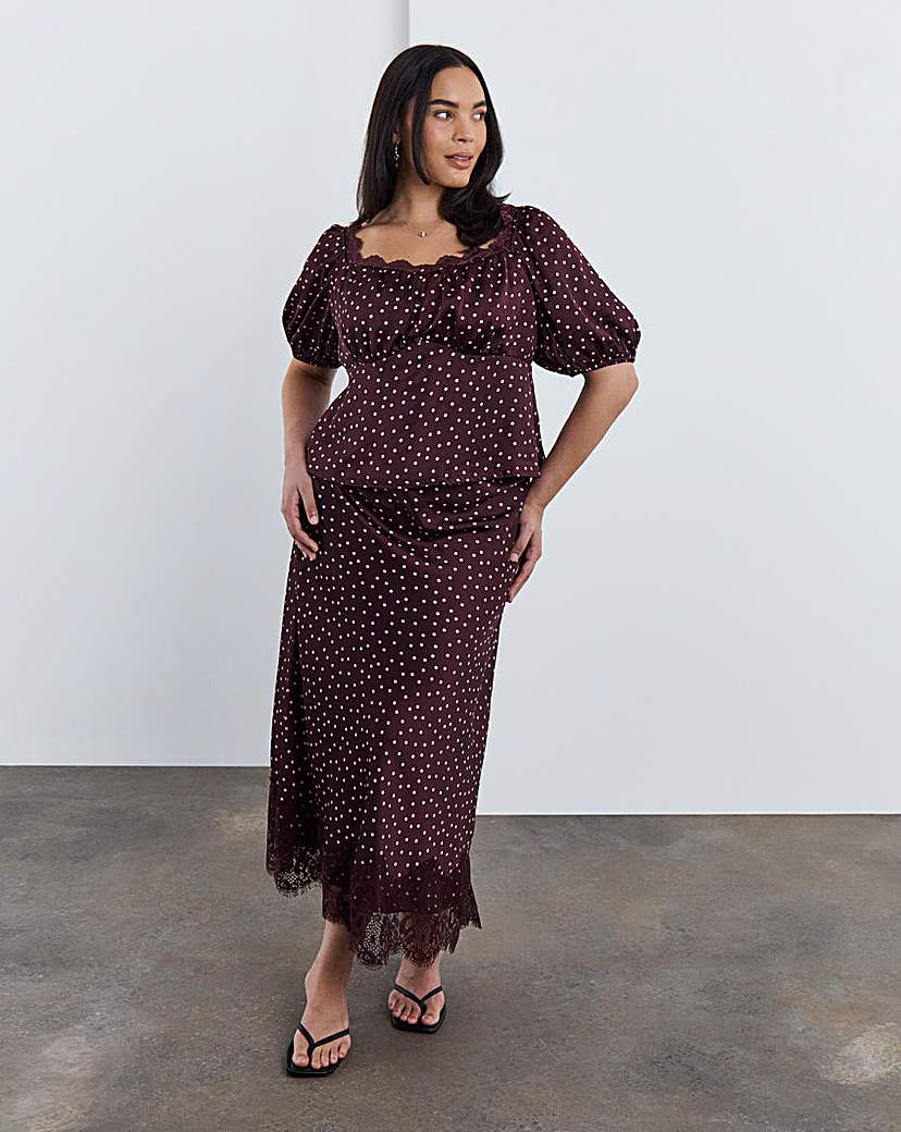 Simply Be Burgundy Spot Skirt Co Ord