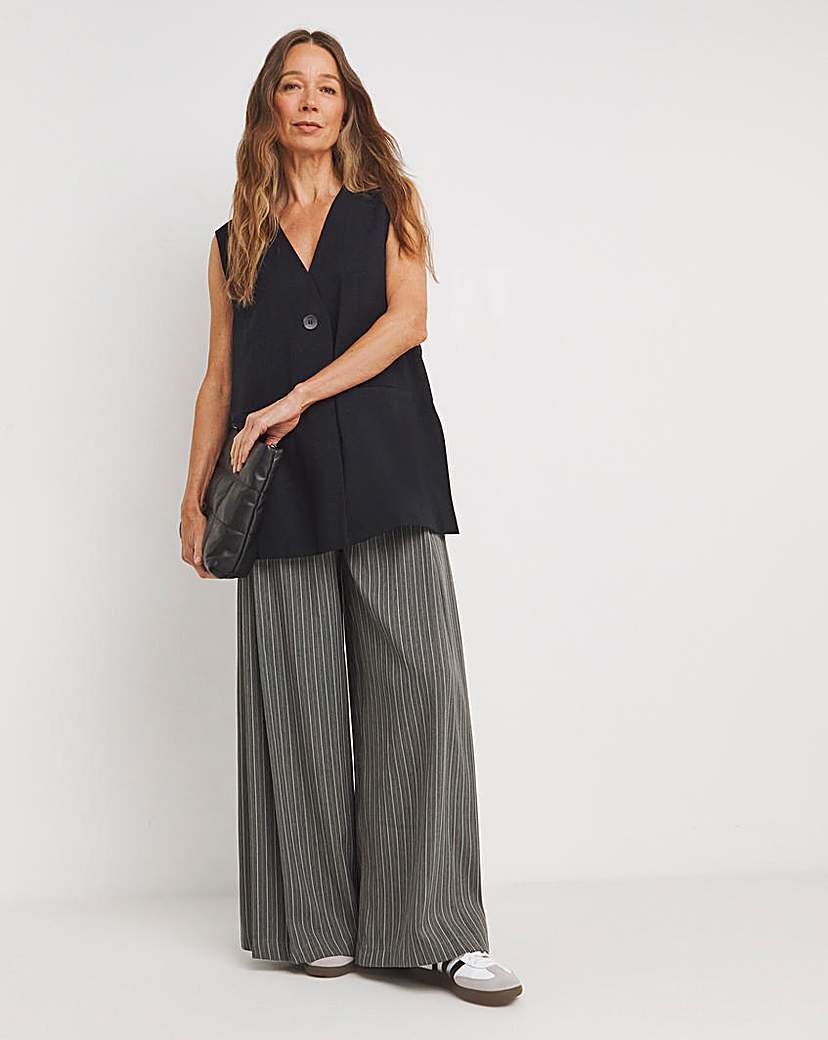 Pleated Pinstripe Wide Leg Trousers