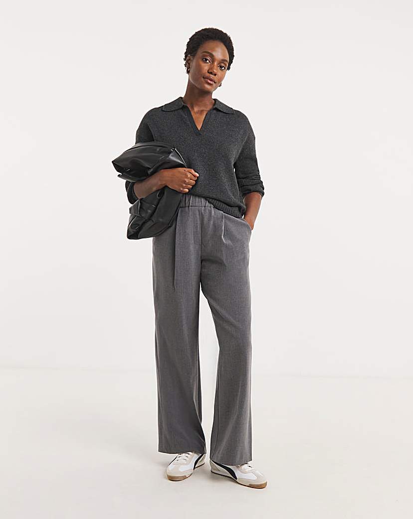 New In - Pull On Elastic Waist Wide Trousers
