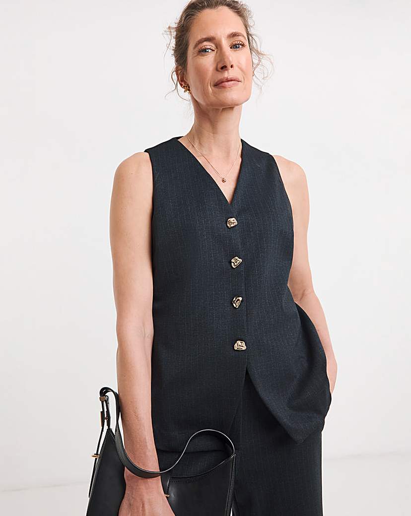 Navy Pinstripe Ponte Waistcoat