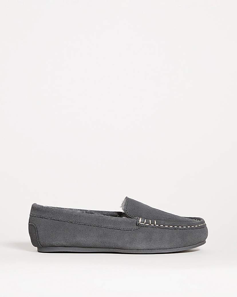 Classic Suede Moccasin Slipper E Fit - Grey