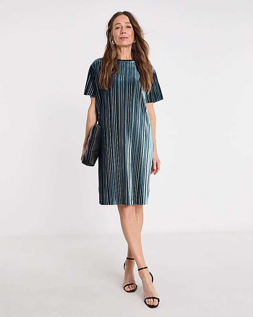 Pleated Velvet T-Shirt Dress