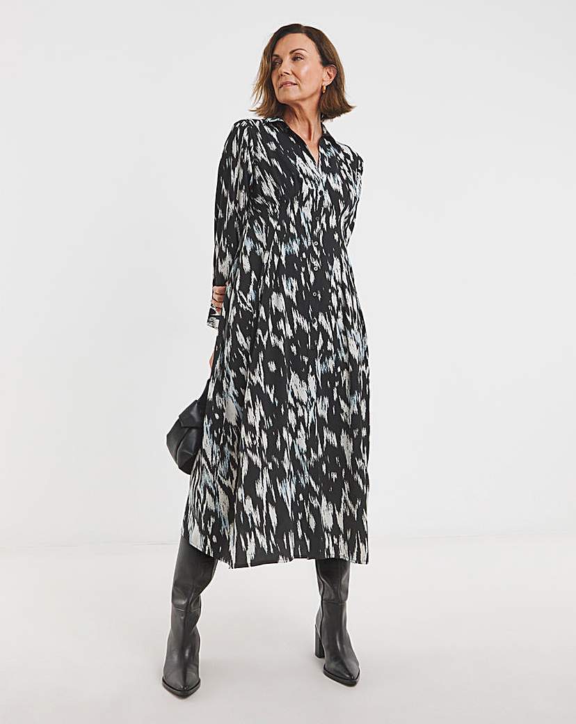 Printed Corset Midi Shirt Dress