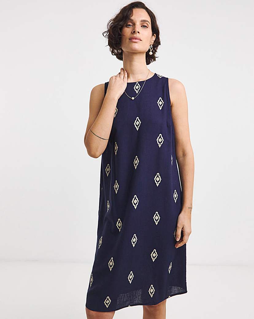 Linen Mix Sleeveless Shift Dress